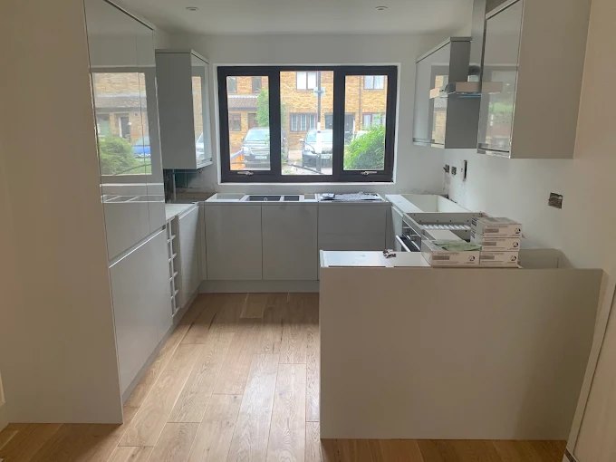 Kitchen with tiled flooring